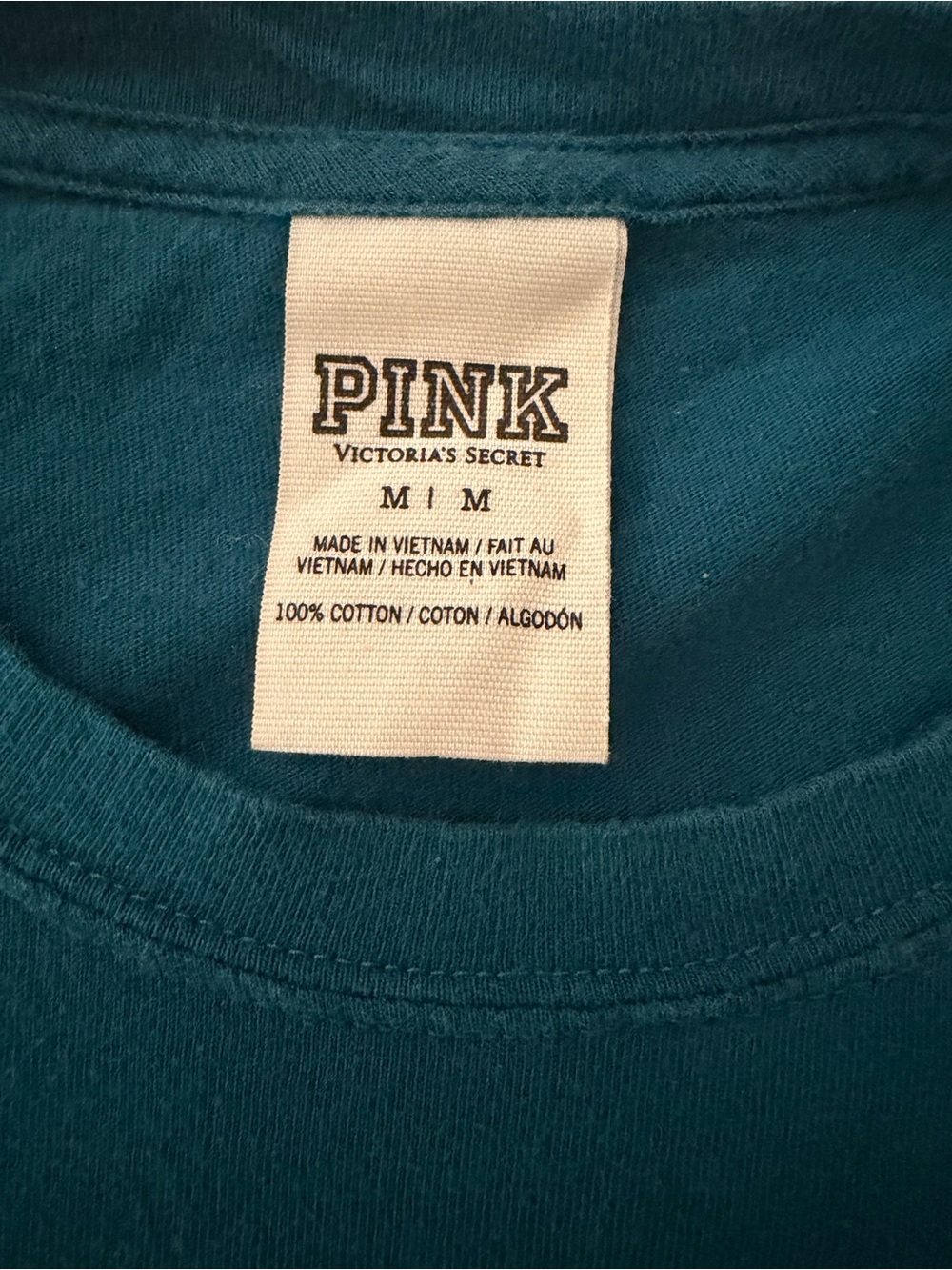 PINK Victoria's Secret Teal Long-Sleeve Pocket Tee with Sleeve Logo - Picture 3 of 3